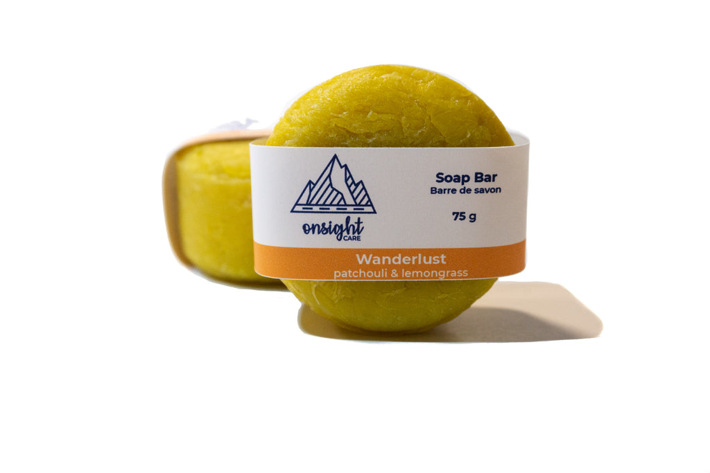 yellow circle soap bar with orange label