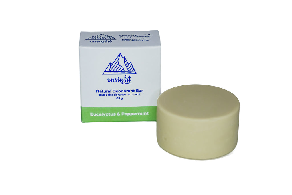 plastic free deodorant bar with green eco box packaging .