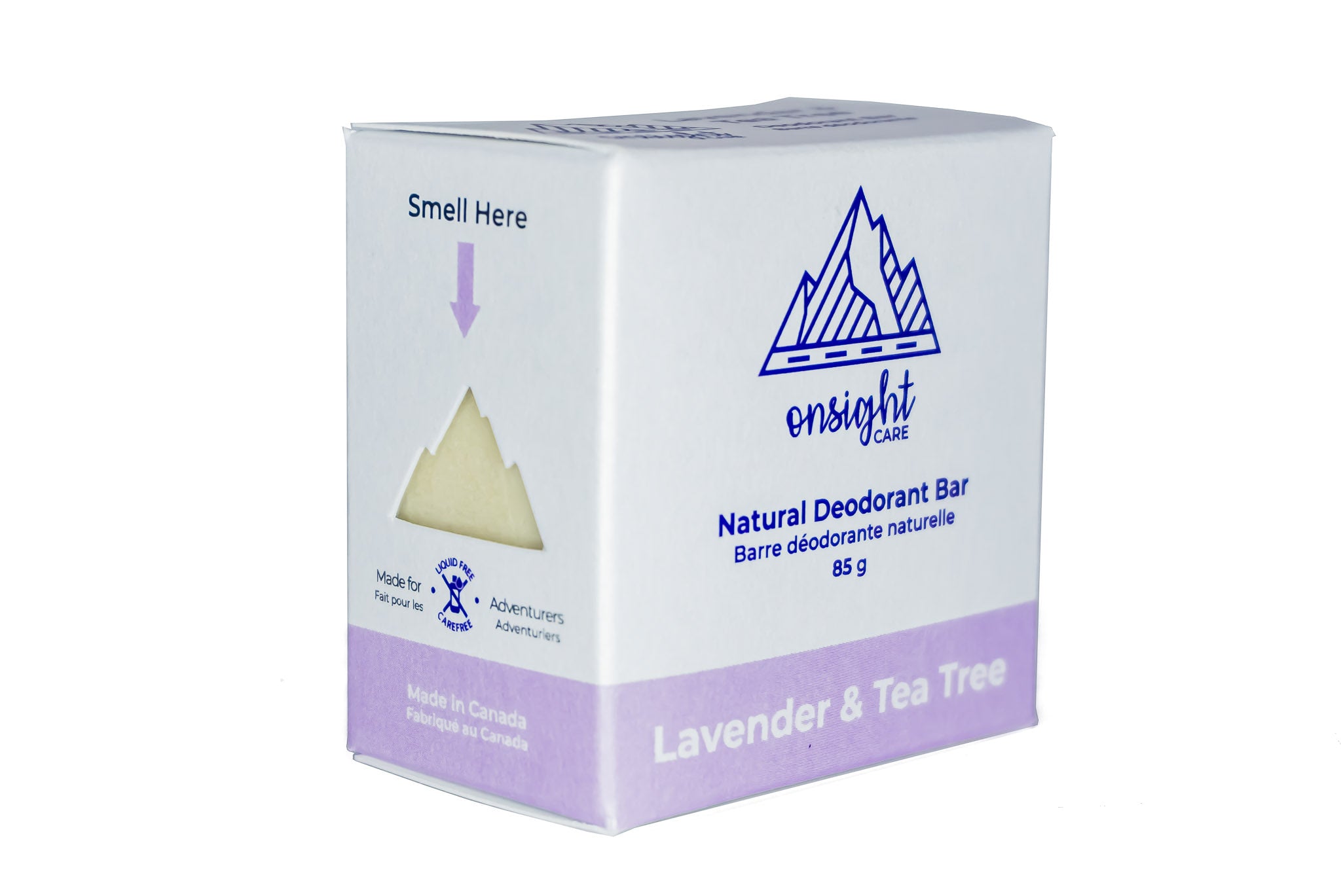 lavender and tea tree scented deodorante in plastic free packaging box.